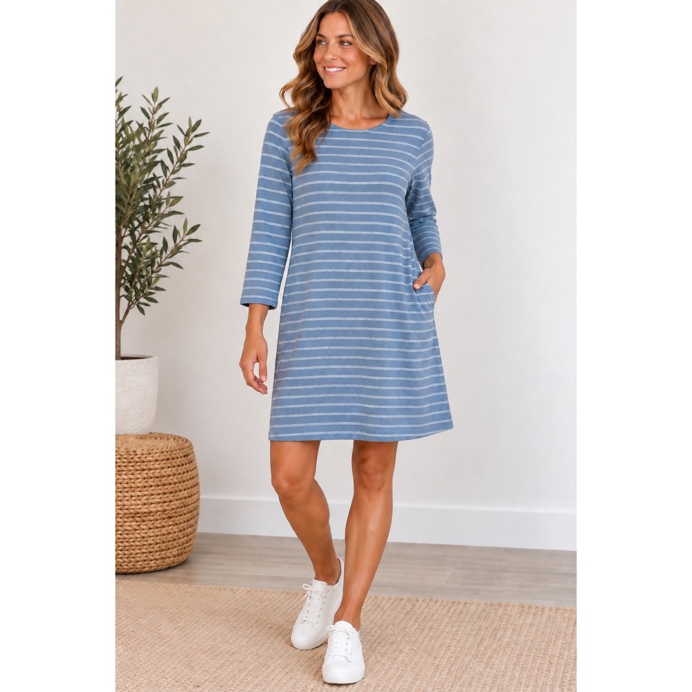 Sail to Sable STS XL Blue Striped Shift Dress 3/4 Sleeve NWT $128